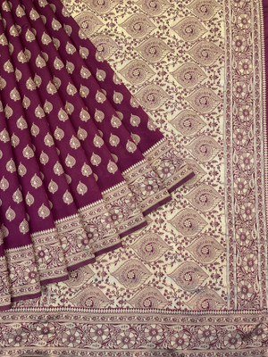 GORAL Printed Kanjivaram Art Silk, Jacquard Saree(Magenta, Beige)