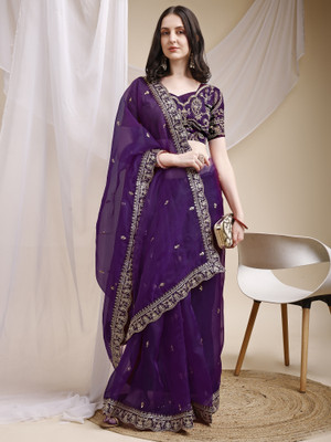 LADY SHOPI Embroidered Bollywood Organza Saree(Purple)