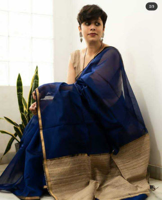 BiswasTextiles Self Design Handloom Cotton Silk Saree(Blue)