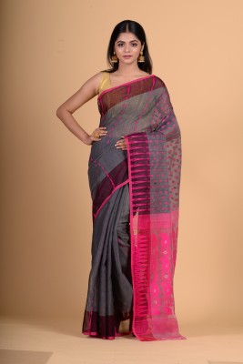 charukriti Embellished Handloom Cotton Silk Saree(Grey)