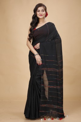 Tant Boutique Self Design Handloom Cotton Blend Saree(Black)