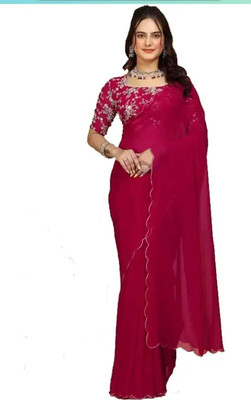 shivika creation Solid/Plain Bollywood Georgette Saree(Pink)