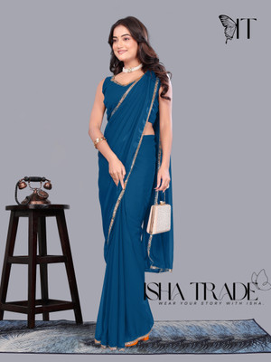 ISHA TRADE Embellished Daily Wear Georgette Saree(Blue)