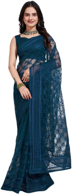 KV Fashion Embroidered Bollywood Net Saree(Dark Blue)