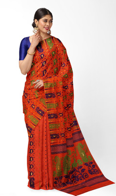 vromorkunjo Printed Bollywood Cotton Silk Saree(Orange, Multicolor)