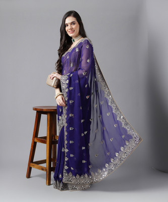 niseful Embroidered, Self Design Bollywood Georgette Saree(Blue)