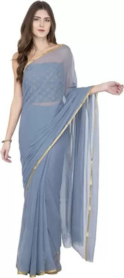 Durga Emporio Solid/Plain Bollywood Chiffon Saree(Grey)