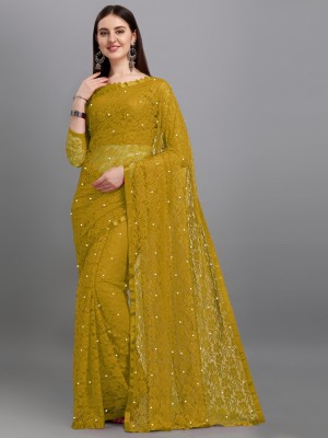 LOROFY Self Design Bollywood Net Saree(Yellow)