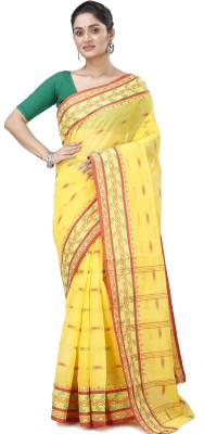 DipDiya Self Design Tant Pure Cotton Saree(Yellow)