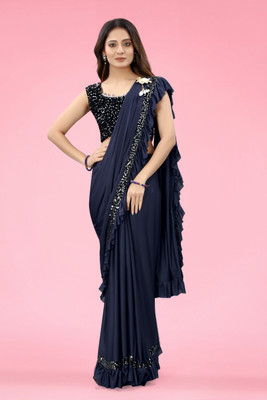 VRAJELLA Embellished Bollywood Lycra Blend Saree(Blue)