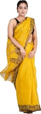 TANTSHREE Self Design Tant Pure Cotton Saree(Yellow)