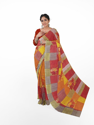 Suntex Floral Print Bandhani Georgette Saree(Multicolor)