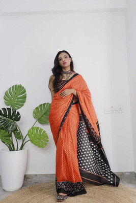 JASU CREATION Printed Handloom Pure Cotton Saree(Orange)