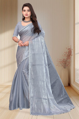 MAHAKALI CLOTHING Embellished Bollywood Silk Blend Saree(Grey)