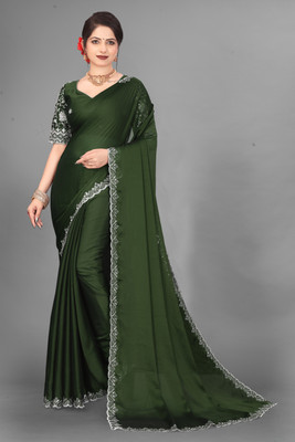 shrijamyaham Self Design Bollywood Chiffon Saree(Green)
