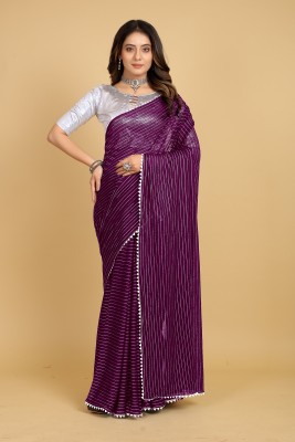 tikli Striped Bollywood Silk Blend Saree(Purple)