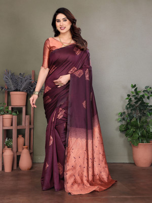 JEEMONJA SALES Woven, Self Design Kanjivaram Pure Silk, Art Silk Saree(Maroon)