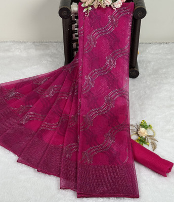 RUCHKET Embellished Bollywood Net Saree(Pink)