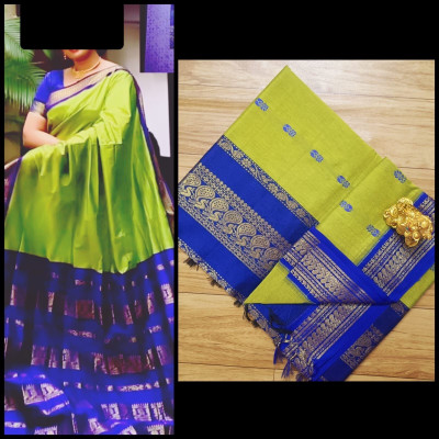 gadwal Embroidered Banarasi Cotton Blend Saree(Green)