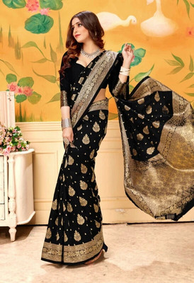 Akag Woven Kanjivaram Pure Silk Saree(Black)