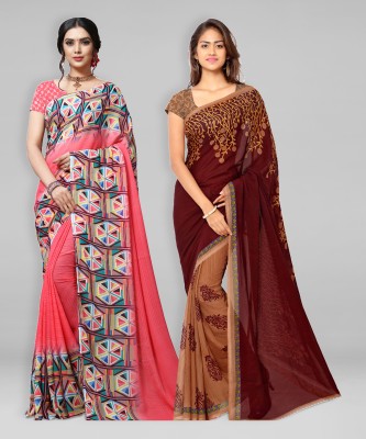 kashvi sarees Paisley, Striped, Floral Print Daily Wear Georgette Saree(Pack of 2, Brown, Pink)