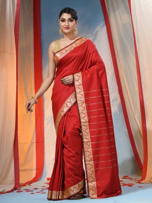 Desh Bidesh Self Design Kanjivaram Handloom Cotton Blend, Silk Blend Saree(Red)