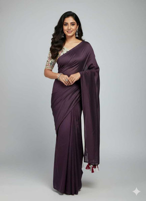 KALPNA CREATION Solid/Plain, Embroidered Bollywood Georgette Saree(Purple)