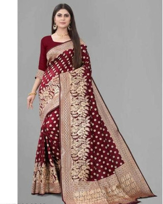 SareeChic Woven Kanjivaram Pure Silk Saree(Maroon)