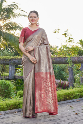 MANJULA SAREE Woven Banarasi Cotton Silk Saree(Grey)