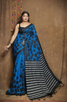 Maadurgas Printed Ikkat Cotton Blend Saree(Red)