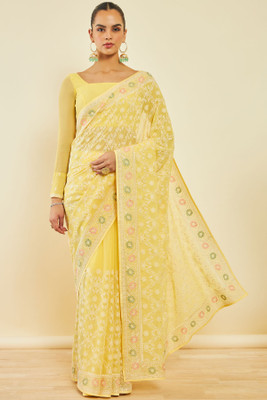 soch Embroidered Bollywood Georgette Saree(Yellow)