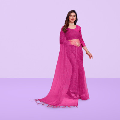 BHAGWATI ART Self Design Bollywood Net Saree(Pink)