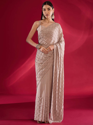 Sareemall Embellished Bollywood Crepe Saree(Beige)