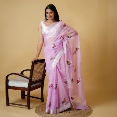 Teejh Embroidered Kota Doria Cotton Blend Saree(Pink)