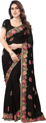 KHRITI FAB Floral Print Bollywood Georgette Saree(Black)