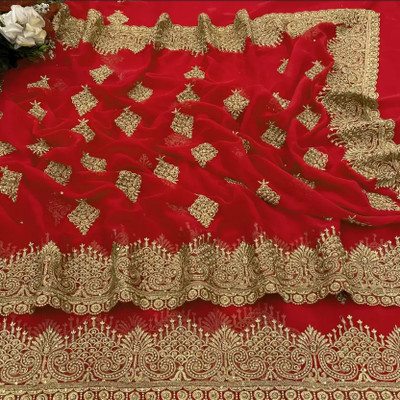 jiyanshi Embroidered Bollywood Georgette Saree(Red)