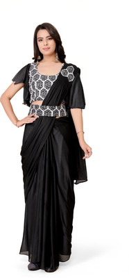 Mijaashree Fashion Solid/Plain Bollywood Lycra Blend Saree(Black)