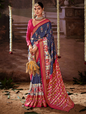Divastri Printed Pochampally Tussar Silk Saree(Dark Blue)