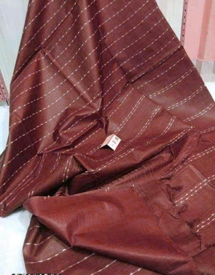 SOFT SILK SAREES Striped Handloom Cotton Silk Saree(Brown)