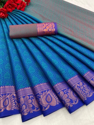 Juhi Collection Woven Bollywood Cotton Blend Saree(Blue)