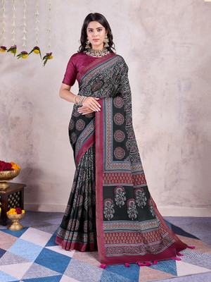 RekhaManiyar Printed Bollywood Silk Blend Saree(Pack of 2, Multicolor)
