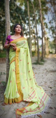 SAYAN CREATION Self Design Handloom Pure Cotton Saree(Light Green)