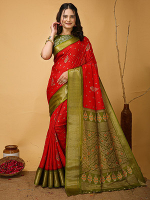 Anouk Rustic Printed Chinnalapattu Silk Blend Saree(Red)