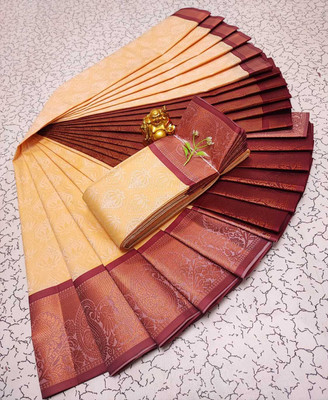 NENDRA Woven Kanjivaram Pure Silk Saree(Cream)