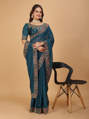 Daksh Creation Embroidered Bollywood Georgette Saree(Beige)