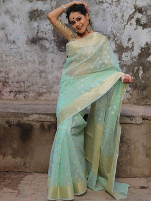 Bansari Textiles Self Design Bollywood Jacquard, Organza Saree(Light Blue)