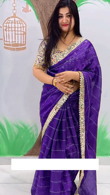 Celeb Styles Embroidered Bollywood Silk Blend, Georgette Saree(Purple, Blue)