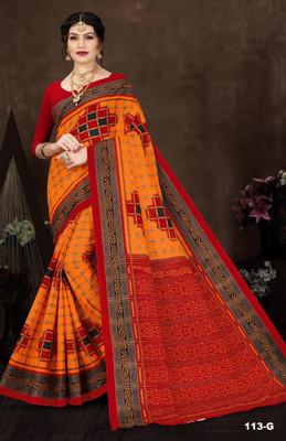 ETHNIC ODISHA HANDLOOM Printed, Digital Print Sambalpuri Pure Cotton Saree(Orange)