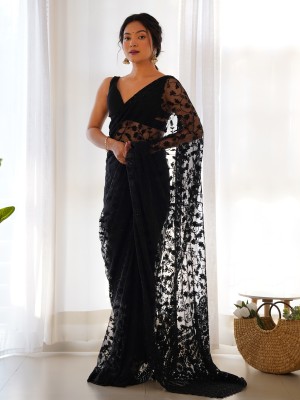 Sareemall Embroidered Bollywood Net Saree(Black)