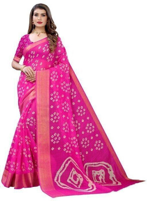 HouseOfCommon Printed Banarasi Cotton Silk Saree(Pink)